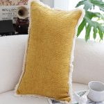 6-SOGA 35cm Throw Pillow Turmeric Yellow Aesthetic Chenille Texture for Home Decor
