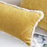 4-SOGA 2X 35cm Throw Pillow Turmeric Yellow Aesthetic Chenille Texture for Home Decor