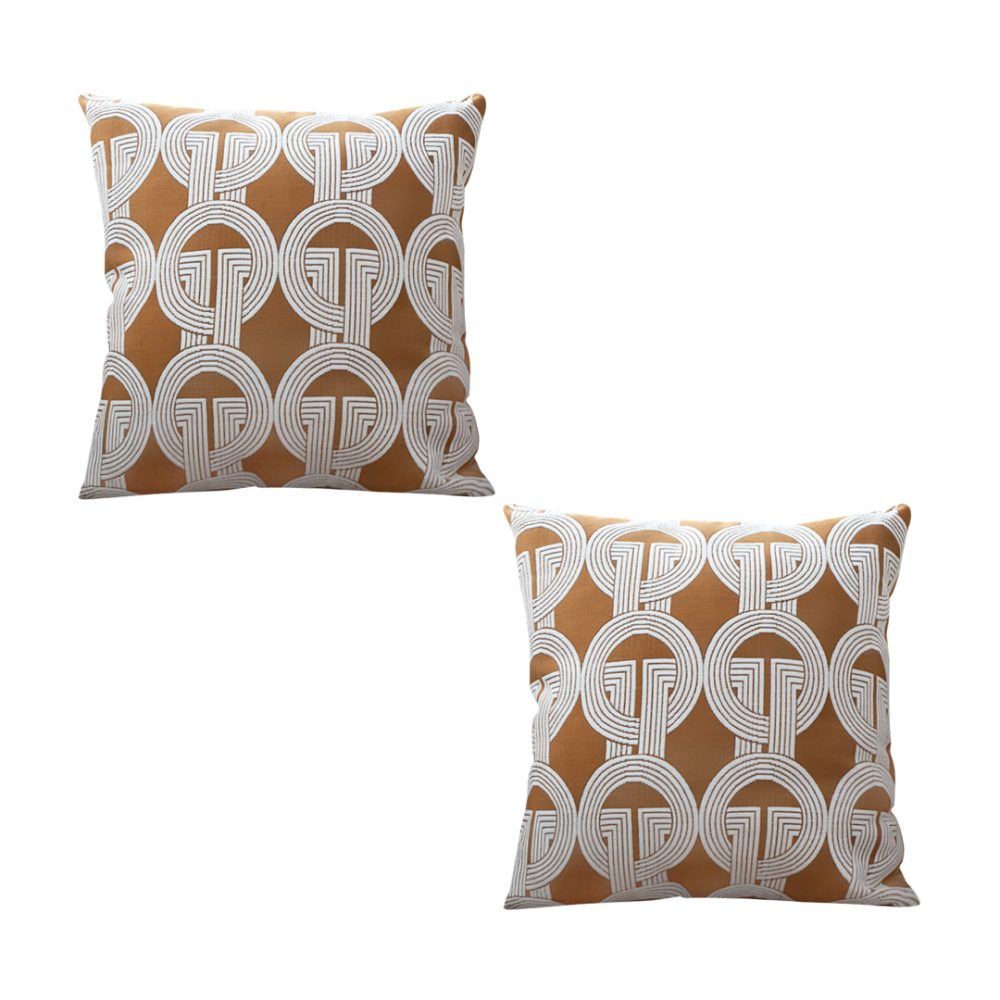 1-SOGA 2X 50cm Throw Pillow Brown Circular Chain Jacquard Decorative Square for Home Decor