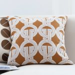 4-SOGA 2X 50cm Throw Pillow Brown Circular Chain Jacquard Decorative Square for Home Decor