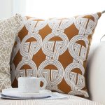 7-SOGA 2X 50cm Throw Pillow Brown Circular Chain Jacquard Decorative Square for Home Decor