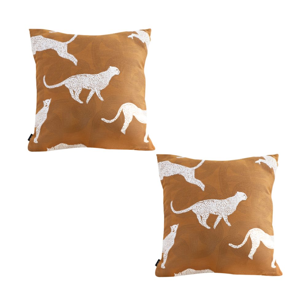 1-SOGA 2X 50cm Throw Pillow Brown and White Cheetah Animal Print for Home Décor