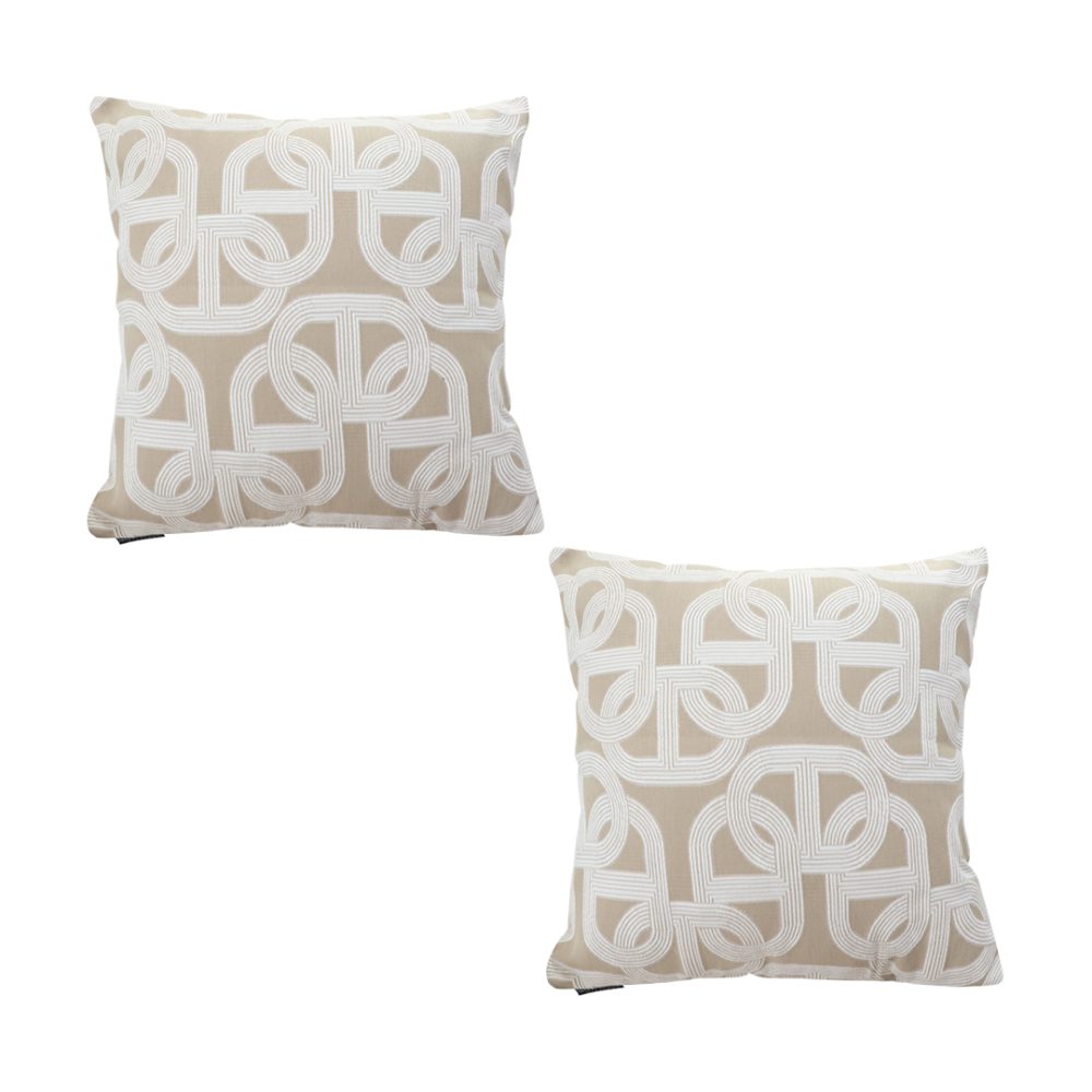 1-SOGA 2X 50cm Throw Pillow Beige Interlocking Geometric Pattern Modern Accent for Home Décor