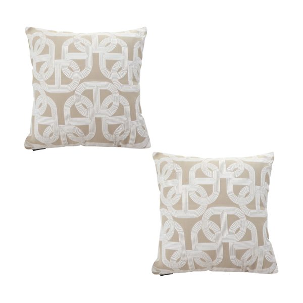 1-SOGA 2X 50cm Throw Pillow Beige Interlocking Geometric Pattern Modern Accent for Home Décor