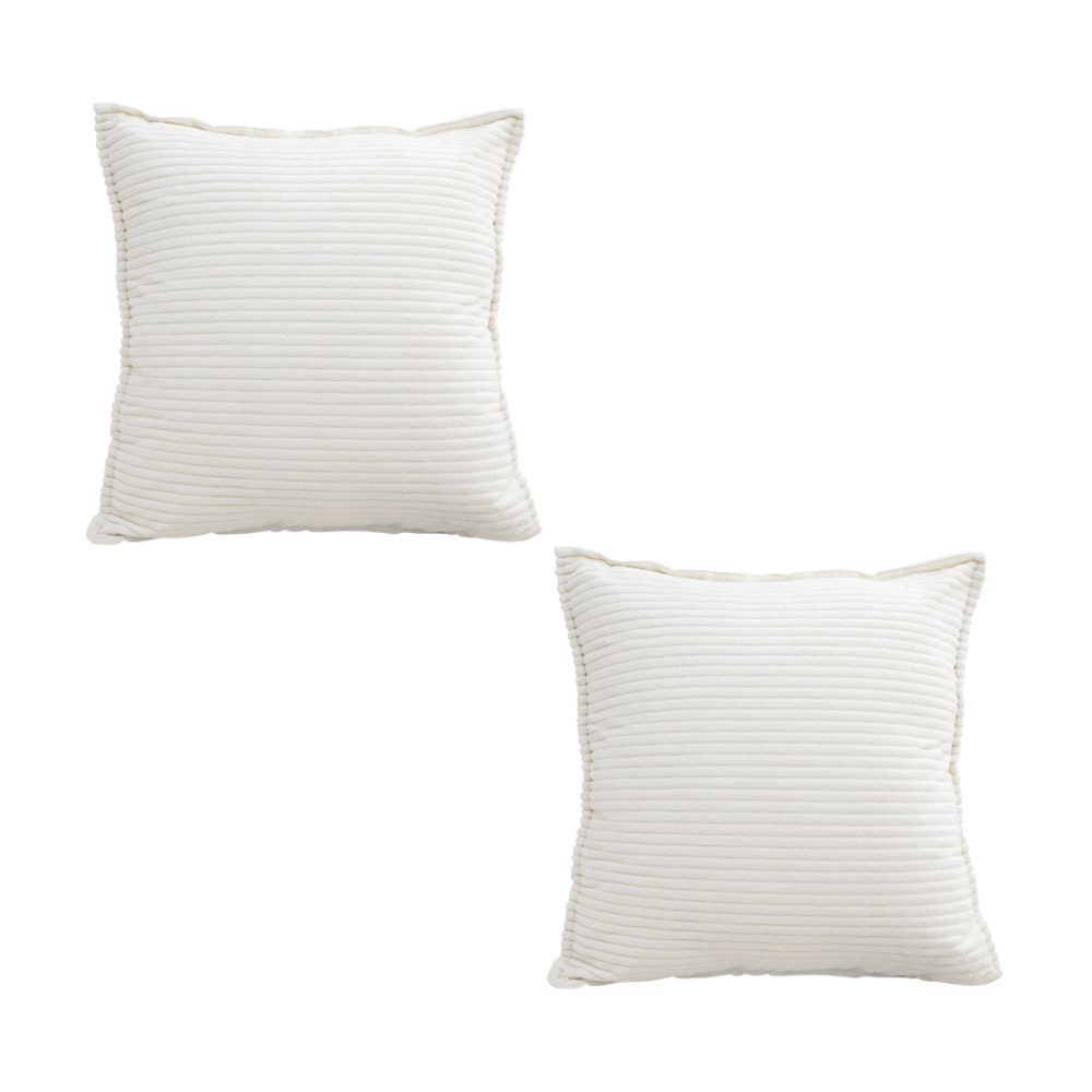 1-SOGA 2X 50cm Beige Throw Pillow Warm Wabi-sabi Striped Corduroy Square For Home Decor