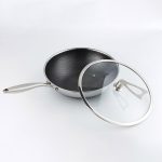 3-SOGA 32cm Stainless Steel Tri-Ply Frying Cooking Fry Pan Textured Non Stick Interior Skillet with Glass Lid