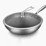 5-SOGA 32cm Stainless Steel Tri-Ply Frying Cooking Fry Pan Textured Non Stick Interior Skillet with Glass Lid