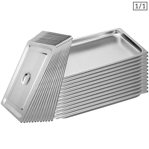 1-SOGA 12X Gastronorm GN Pan Full Size 1/1 GN Pan 2cm Deep Stainless Steel Tray With Lid