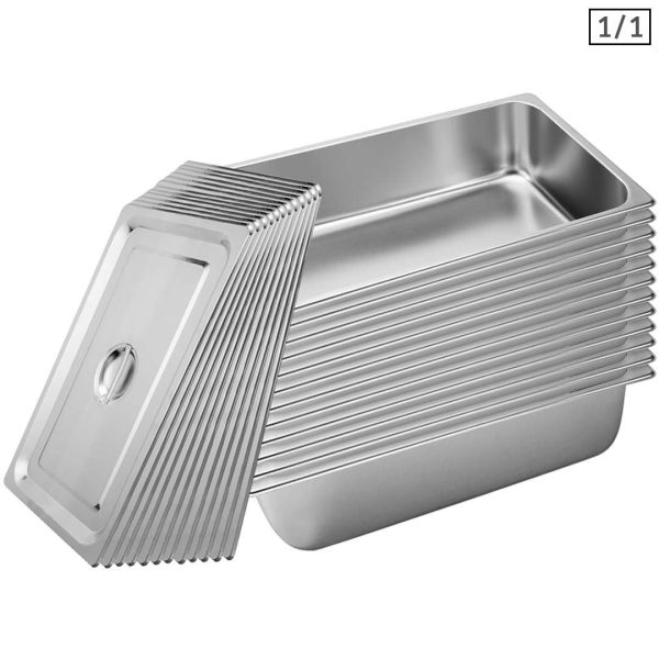 1-SOGA 12X Gastronorm GN Pan Full Size 1/1 GN Pan 15cm Deep Stainless Steel Tray With Lid