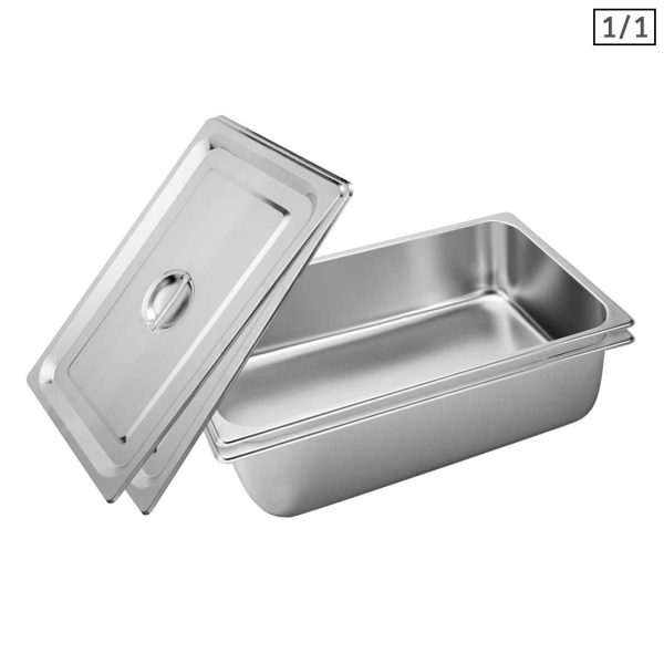 1-SOGA 2X Gastronorm GN Pan Full Size 1/1 GN Pan 15cm Deep Stainless Steel Tray With Lid