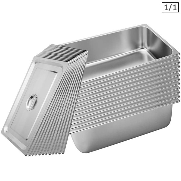 1-SOGA 12X Gastronorm GN Pan Full Size 1/1 GN Pan 20cm Deep Stainless Steel Tray With Lid