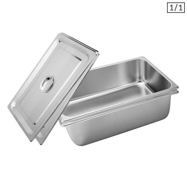 1-SOGA 2X Gastronorm GN Pan Full Size 1/1 GN Pan 20cm Deep Stainless Steel Tray With Lid
