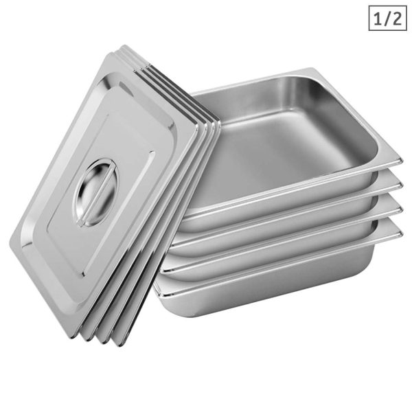 1-SOGA 4X Gastronorm GN Pan Full Size 1/2 GN Pan 6.5cm Deep Stainless Steel Tray With Lid