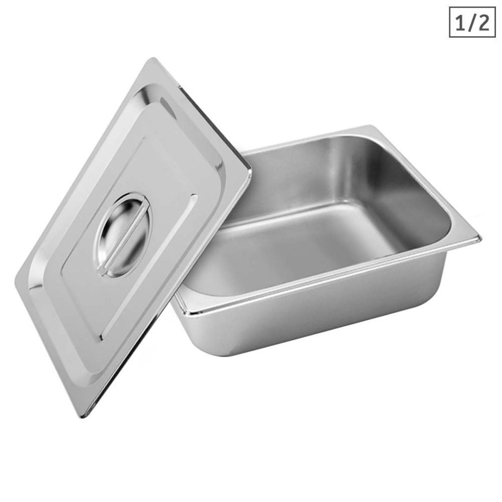 1-SOGA Gastronorm GN Pan Full Size 1/2 GN Pan 10cm Deep Stainless Steel Tray With Lid