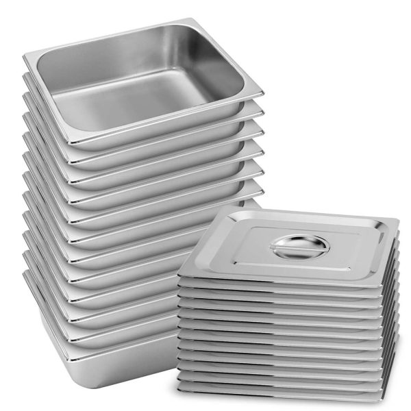 1-SOGA 12X Gastronorm GN Pan Full Size 1/2 GN Pan 10cm Deep Stainless Steel Tray With Lid