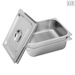 1-SOGA 2X Gastronorm GN Pan Full Size 1/2 GN Pan 10cm Deep Stainless Steel Tray With Lid