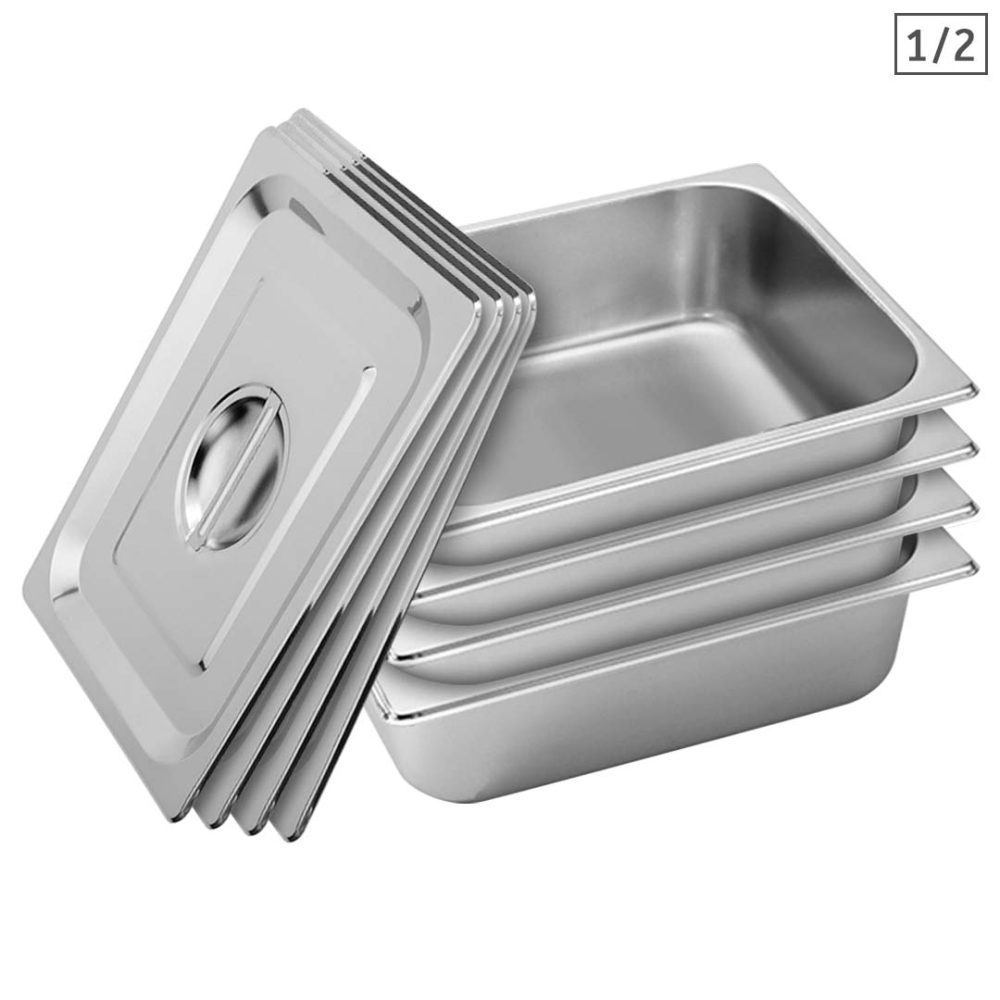 1-SOGA 4X Gastronorm GN Pan Full Size 1/2 GN Pan 10cm Deep Stainless Steel Tray With Lid