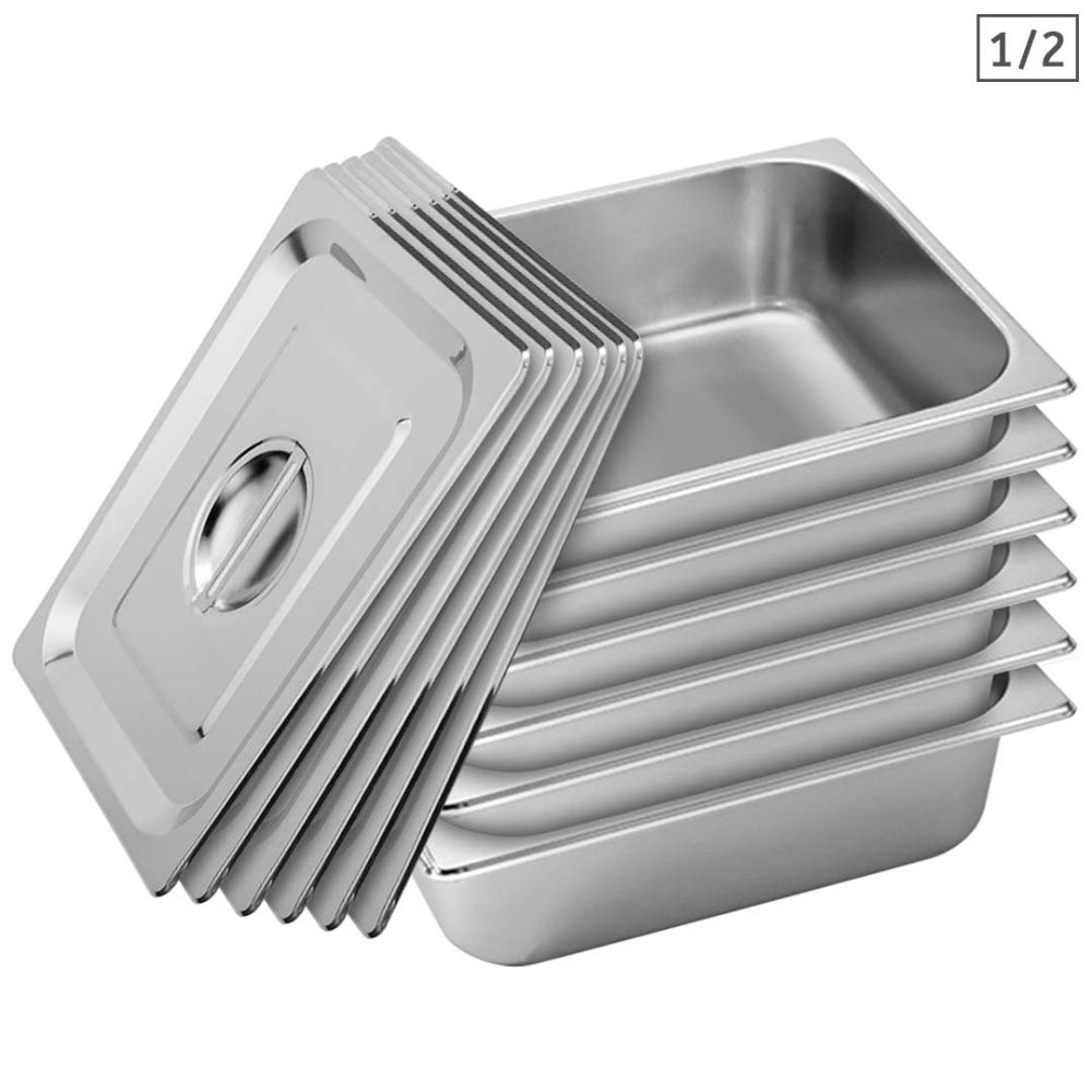 1-SOGA 6X Gastronorm GN Pan Full Size 1/2 GN Pan 10cm Deep Stainless Steel Tray With Lid