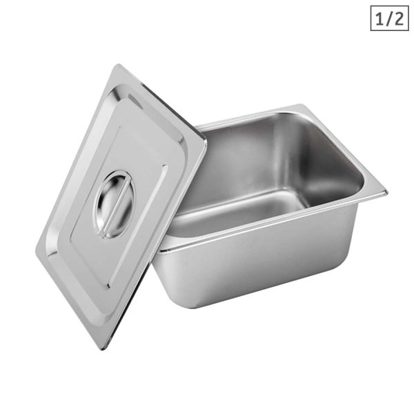 1-SOGA Gastronorm GN Pan Full Size 1/2 GN Pan 15cm Deep Stainless Steel With Lid
