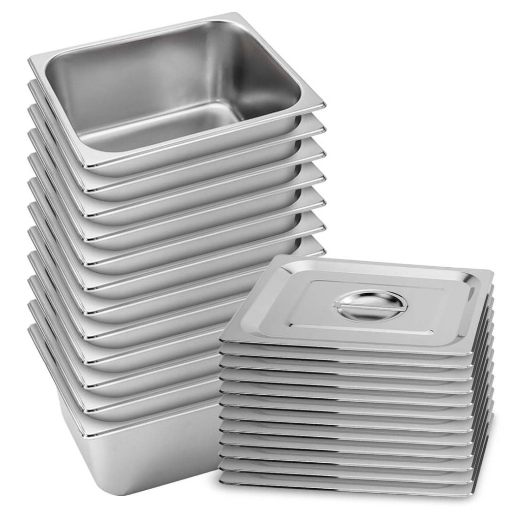 1-SOGA 12X Gastronorm GN Pan Full Size 1/2 GN Pan 15cm Deep Stainless Steel Tray With Lid