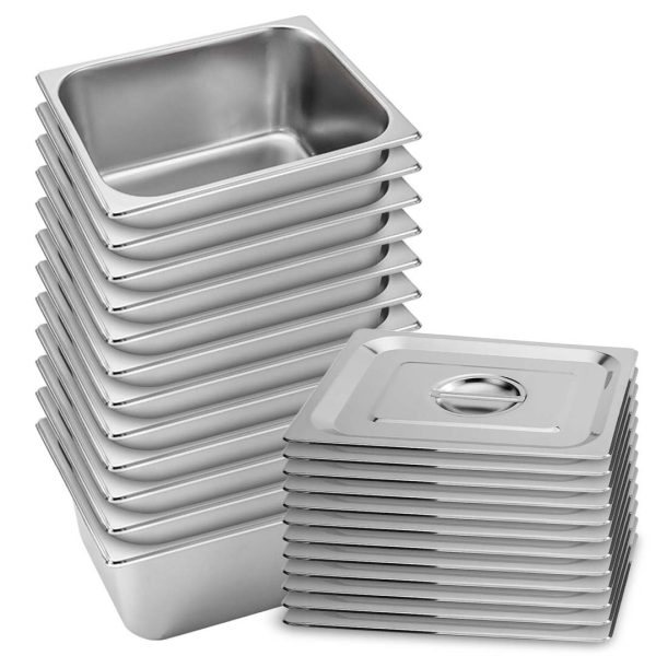1-SOGA 12X Gastronorm GN Pan Full Size 1/2 GN Pan 15cm Deep Stainless Steel Tray With Lid