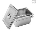 1-SOGA 2X Gastronorm GN Pan Full Size 1/2 GN Pan 15cm Deep Stainless Steel With Lid