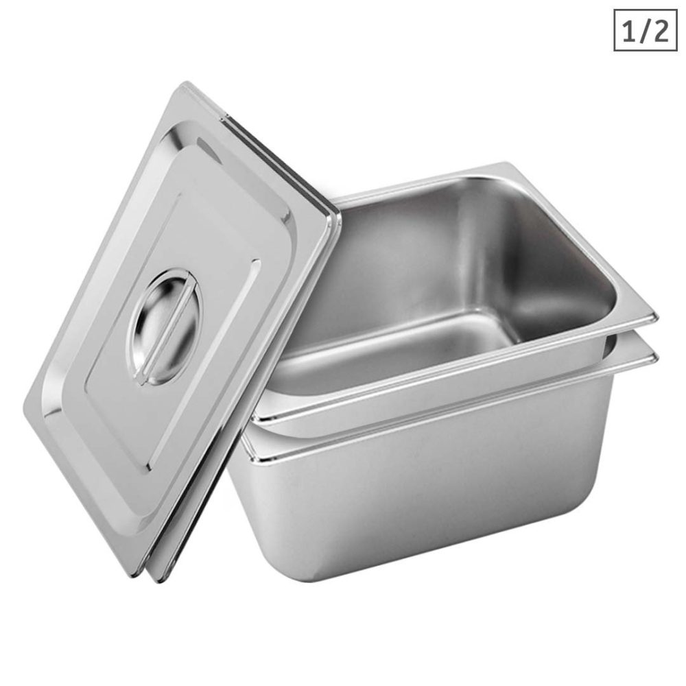 1-SOGA 2X Gastronorm GN Pan Full Size 1/2 GN Pan 20cm Deep Stainless Steel Tray With Lid