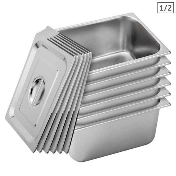 1-SOGA 6X Gastronorm GN Pan Full Size 1/2 GN Pan 20cm Deep Stainless Steel Tray With Lid