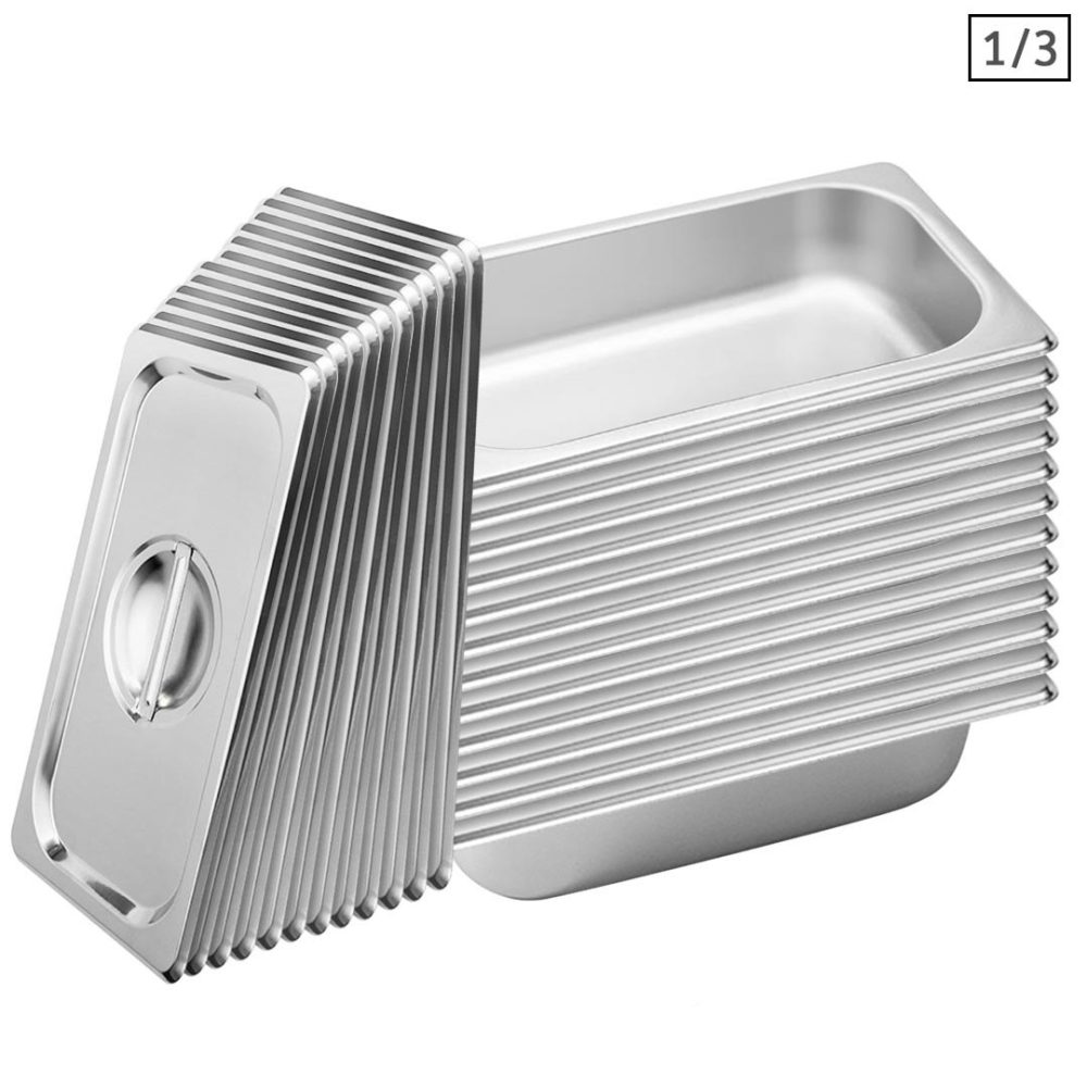1-SOGA 12X Gastronorm GN Pan Full Size 1/3 GN Pan 6.5 cm Deep Stainless Steel Tray With Lid