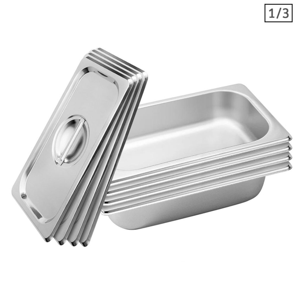 1-SOGA 4X Gastronorm GN Pan Full Size 1/3 GN Pan 6.5 cm Deep Stainless Steel Tray With Lid