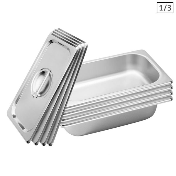1-SOGA 4X Gastronorm GN Pan Full Size 1/3 GN Pan 6.5 cm Deep Stainless Steel Tray With Lid