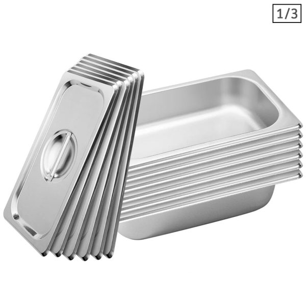 1-SOGA 6X Gastronorm GN Pan Full Size 1/3 GN Pan 6.5 cm Deep Stainless Steel Tray With Lid