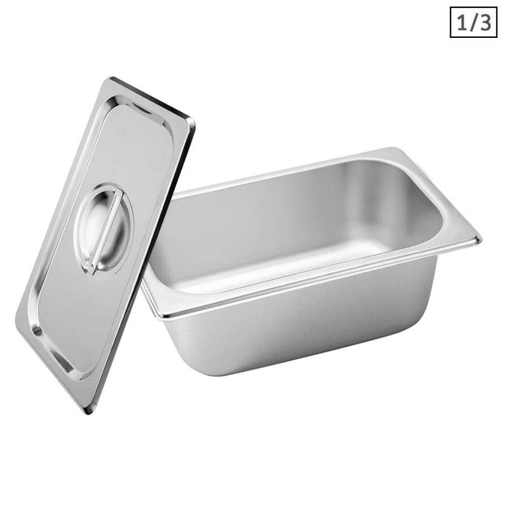 1-SOGA Gastronorm GN Pan Full Size 1/3 GN Pan 10cm Deep Stainless Steel Tray With Lid