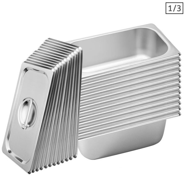 1-SOGA 12X Gastronorm GN Pan Full Size 1/3 GN Pan 10cm Deep Stainless Steel Tray With Lid