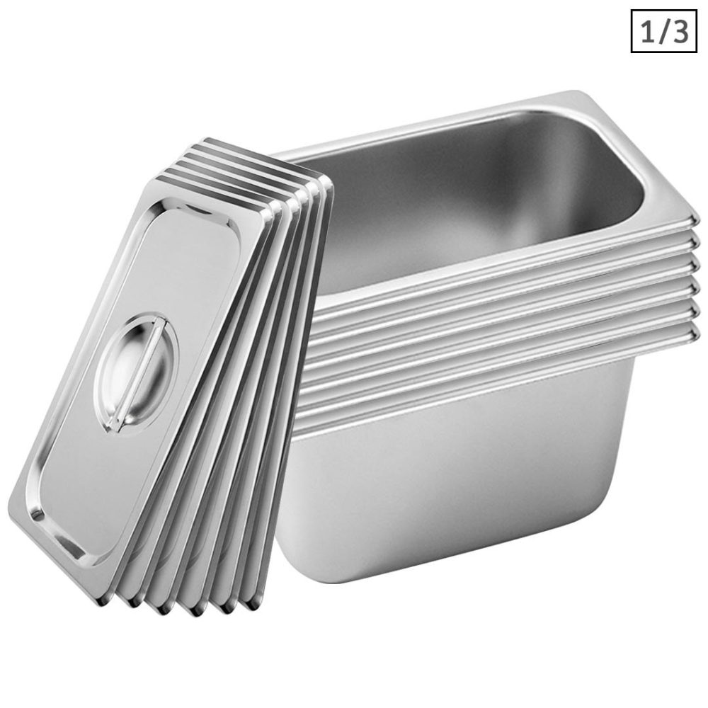 1-SOGA 6X Gastronorm GN Pan Full Size 1/3 GN Pan 15cm Deep Stainless Steel Tray With Lid