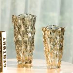 2-SOGA 29.8cm Golden Amber Glass Crystal Vase Elegant Modern Home Décor