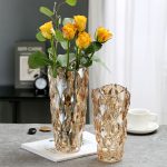 4-SOGA 29.8cm Golden Amber Glass Crystal Vase Elegant Modern Home Décor