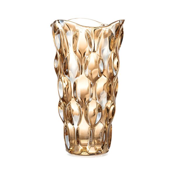 1-SOGA 29.8cm Golden Amber Glass Crystal Vase Elegant Modern Home Décor