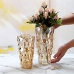 8-SOGA 29.8cm Golden Amber Glass Crystal Vase Elegant Modern Home Décor