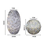 2-SOGA Grey Colored Diamond Cut Glass Flower Vase Round Jar Home Decor with Gold Accent Large and Medium Set