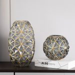 6-SOGA Grey Colored Diamond Cut Glass Flower Vase Round Jar Home Decor with Gold Accent Large and Medium Set