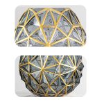 5-SOGA 2X Grey Colored Diamond Cut Glass Flower Vase Round Jar Home Decor with Gold Accent Large and Medium Set