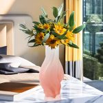 3-SOGA 32cm Pink Glass Vase Art Blown Hand Flower Tall Vintage Art Vases