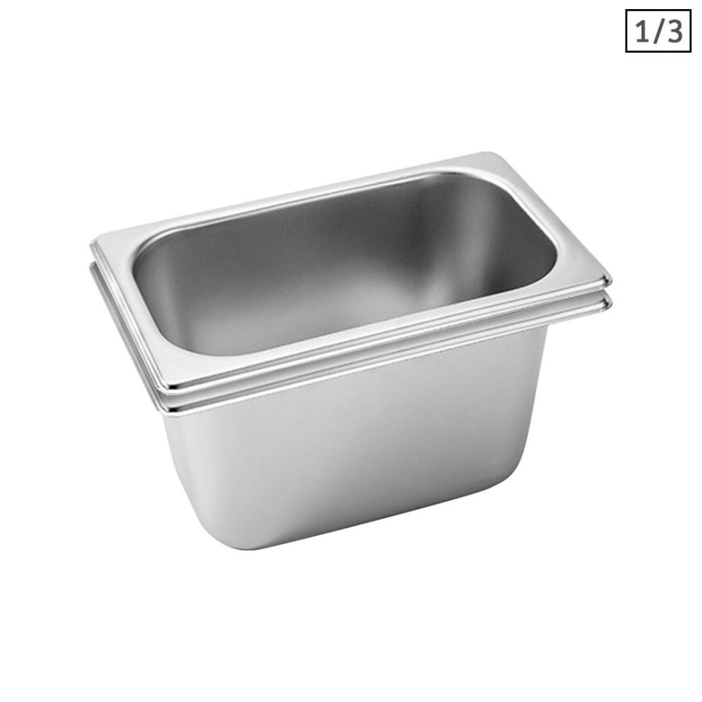1-SOGA 2X Gastronorm GN Pan Full Size 1/3 GN Pan 15cm Deep Stainless Steel Tray