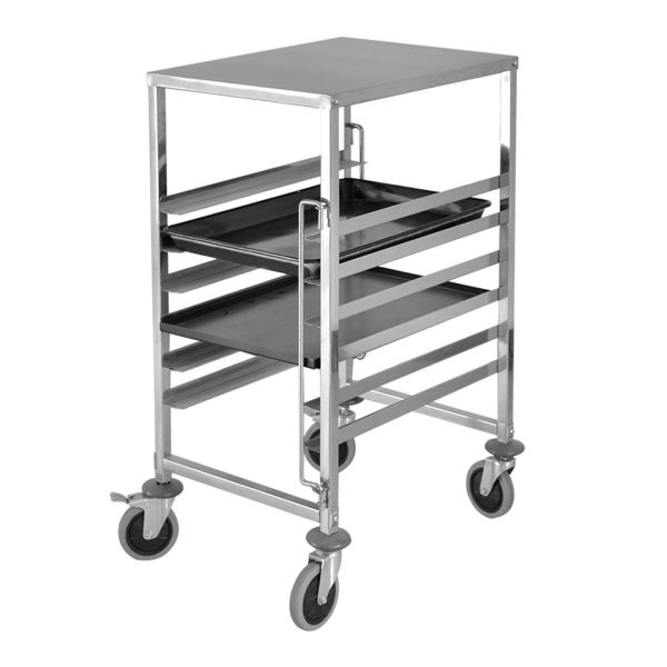 1-SOGA Gastronorm Trolley 7 Tier Stainless Steel Bakery Trolley Suits 60cmx40cm Tray with Working Surface