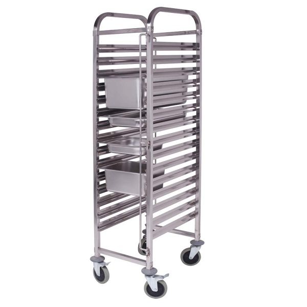 1-SOGA Gastronorm Trolley 15 Tier Stainless Steel Bakery Trolley Suits GN 1/1 Pans