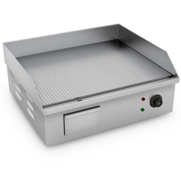 1-SOGA 2200W Stainless Steel Ribbed Griddle Commercial Grill BBQ Hot Plate 56*48*23cm
