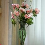 3-SOGA Green Colored European Glass Flower Vase Solid Base with Two Gold Metal Handle