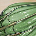 4-SOGA Green Colored European Glass Flower Vase Solid Base with Two Gold Metal Handle