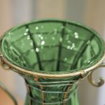 5-SOGA Green Colored European Glass Flower Vase Solid Base with Two Gold Metal Handle